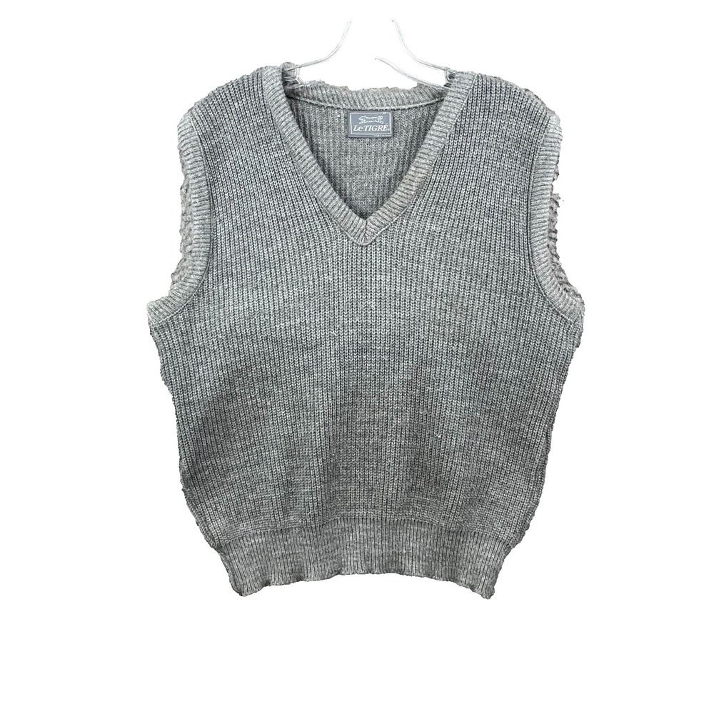 Vintage Le Tigre Sweater Vest Mens Medium Gray Textured Tight Knit Made in USA